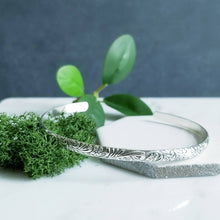 Load image into Gallery viewer, Floral Half Round Sterling Silver Cuff
