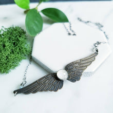 Load image into Gallery viewer, Brass, Sterling Silver, Moonstone Wing Necklace
