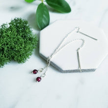 Load image into Gallery viewer, Sterling Silver and Round Garnet Red Threader Earrings
