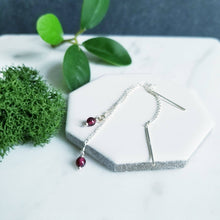 Load image into Gallery viewer, Sterling Silver and Round Garnet Red Threader Earrings
