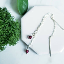 Load image into Gallery viewer, Sterling Silver and Round Garnet Red Threader Earrings
