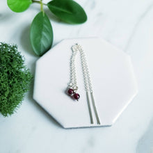 Load image into Gallery viewer, Sterling Silver and Round Garnet Red Threader Earrings
