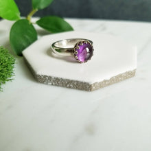 Load image into Gallery viewer, Purple Amethyst &amp; Sterling Silver Crown Ring size 6.5 US
