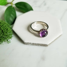 Load image into Gallery viewer, Purple Amethyst &amp; Sterling Silver Crown Ring size 6.5 US
