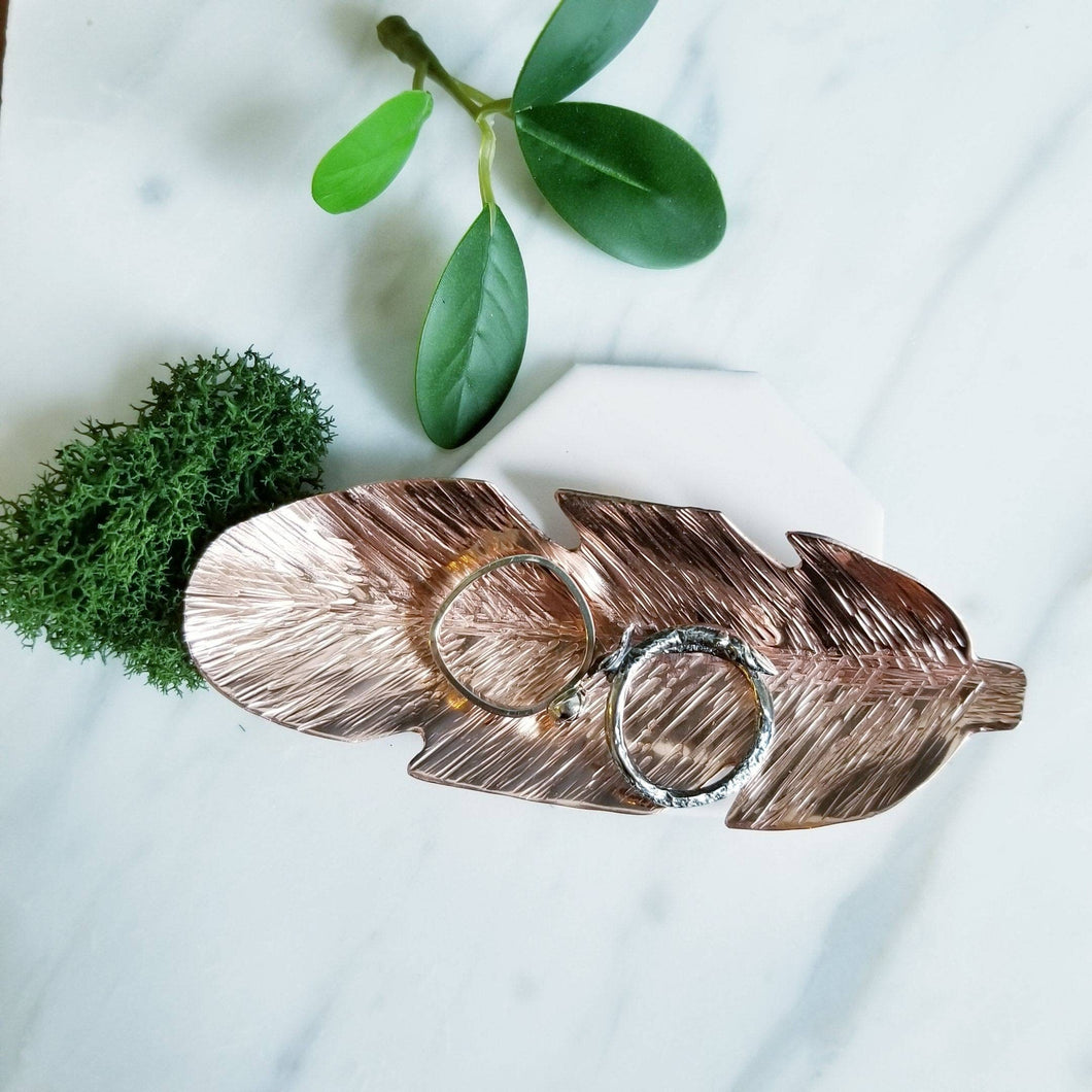 Copper Forged Feather Ring Dish