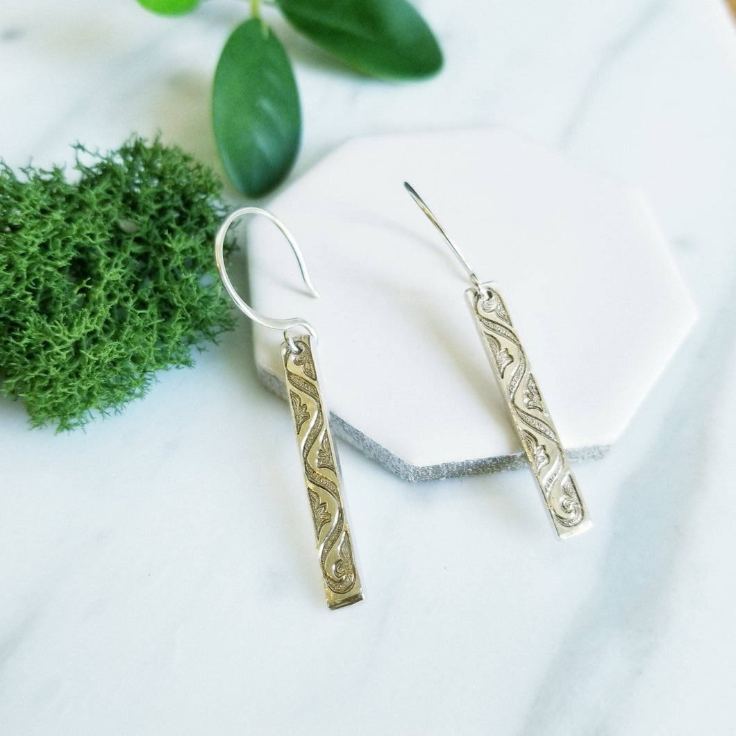 Sterling Floral Bar Drop Earrings