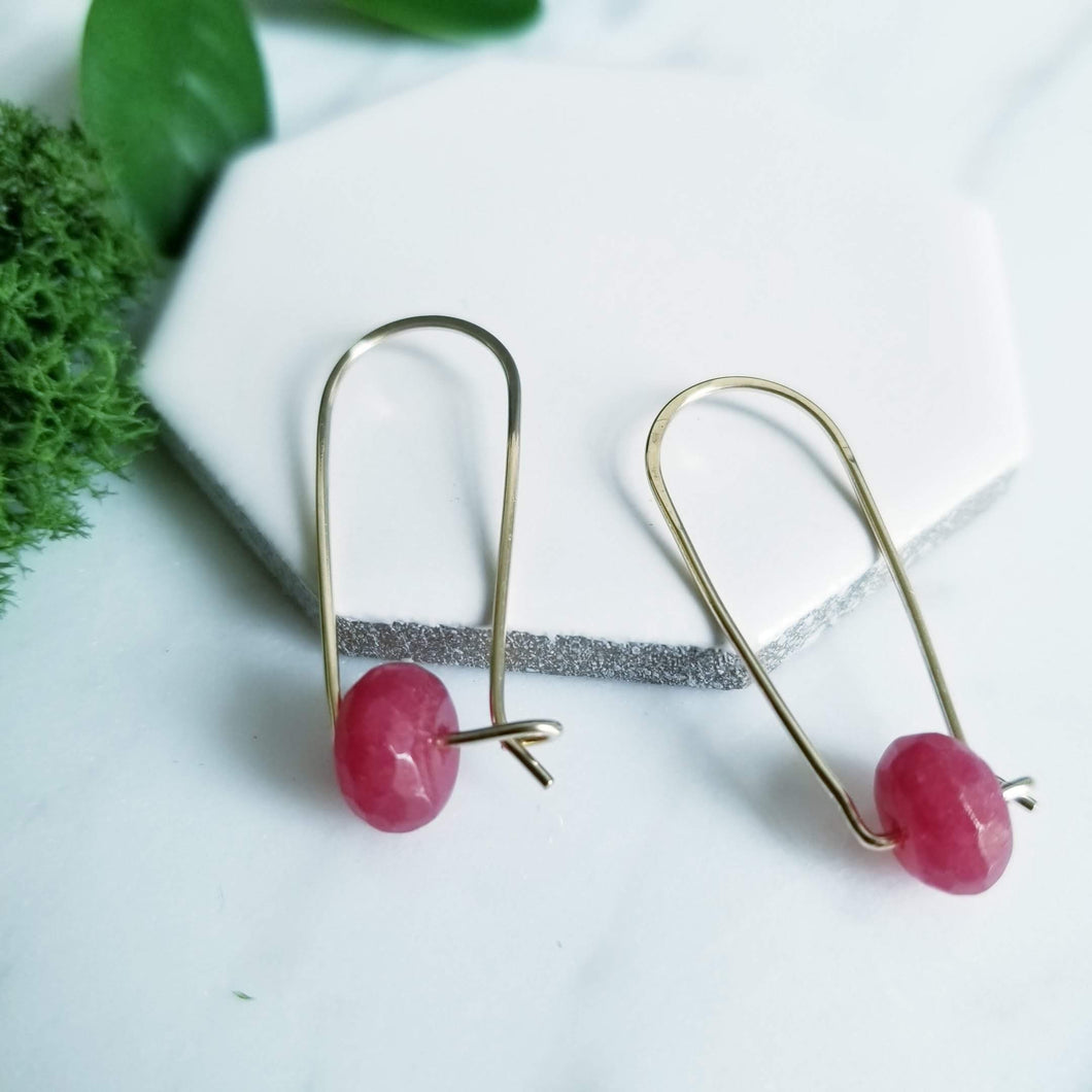 Faceted Ruby Beads, Yellow GF Earrings