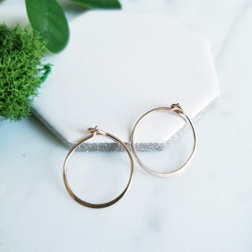 14K Yellow GF Hoops Sleeper Earrings