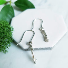 Load image into Gallery viewer, Twig &amp; Bud Sterling Silver Earrings, Cast Sterling Twig Jewelry
