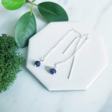 Load image into Gallery viewer, Sterling Silver and faceted Blue Sapphire Threader Earrings, Chain Earrings
