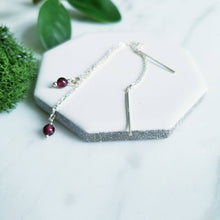 Load image into Gallery viewer, Sterling Silver and Round Garnet Red Threader Earrings
