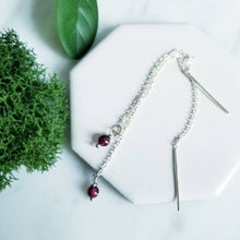 Load image into Gallery viewer, Sterling Silver and Round Garnet Red Threader Earrings
