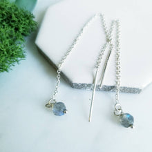 Load image into Gallery viewer, Sterling Silver and Labradorite Threader Earrings, Chain Earrings
