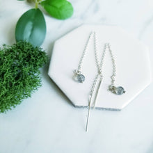 Load image into Gallery viewer, Sterling Silver and Labradorite Threader Earrings, Chain Earrings
