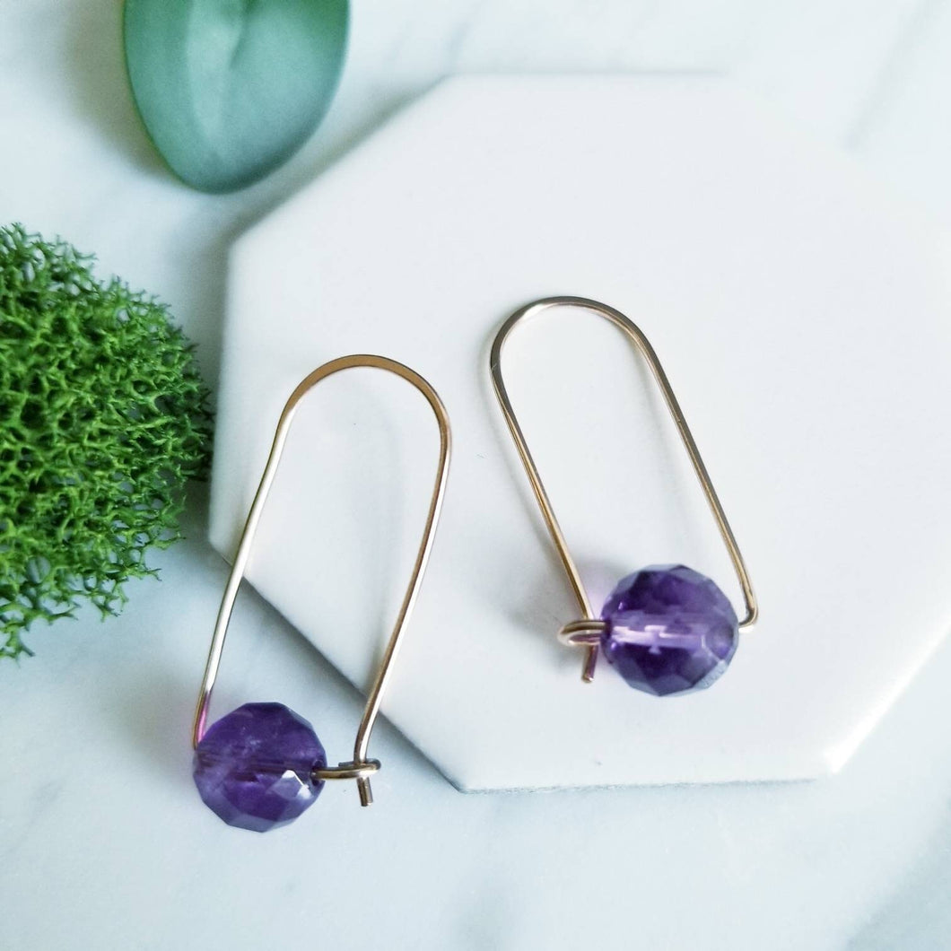 Faceted Amethyst Beads, Rose GF Earrings