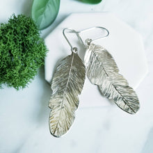 Load image into Gallery viewer, Sterling Silver Forged Feather Dangle Earrings
