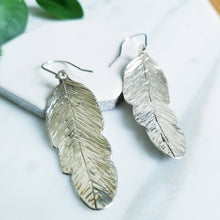 Load image into Gallery viewer, Sterling Silver Forged Feather Dangle Earrings
