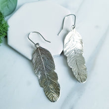 Load image into Gallery viewer, Sterling Silver Forged Feather Dangle Earrings
