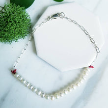 Load image into Gallery viewer, Ivory Freshwater Pearls, Red Waxed Linen Thread Bracelet
