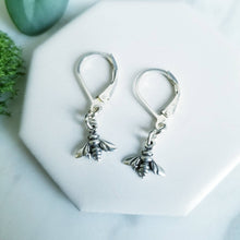 Load image into Gallery viewer, Honey Bee Sterling Silver Dangle Earrings, Lever back
