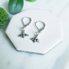 Load image into Gallery viewer, Honey Bee Sterling Silver Dangle Earrings, Lever back
