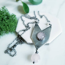 Load image into Gallery viewer, Rose Quartz Chevron Sterling Silver Necklace- Oxidized Silver Rose Quartz
