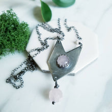 Load image into Gallery viewer, Rose Quartz Chevron Sterling Silver Necklace- Oxidized Silver Rose Quartz
