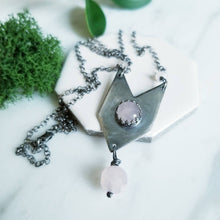 Load image into Gallery viewer, Rose Quartz Chevron Sterling Silver Necklace- Oxidized Silver Rose Quartz
