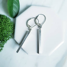 Load image into Gallery viewer, Long Square Sterling Silver Bar Drop Earrings
