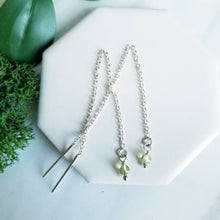 Load image into Gallery viewer, Sterling Silver and round green peridot Threader Earrings
