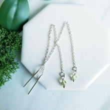 Load image into Gallery viewer, Sterling Silver and round green peridot Threader Earrings
