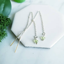 Load image into Gallery viewer, Sterling Silver and round green peridot Threader Earrings
