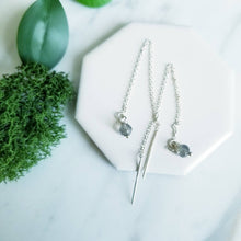 Load image into Gallery viewer, Sterling Silver and Labradorite Threader Earrings, Chain Earrings
