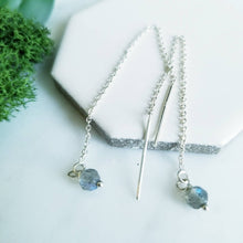 Load image into Gallery viewer, Sterling Silver and Labradorite Threader Earrings, Chain Earrings
