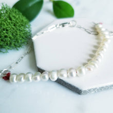 Load image into Gallery viewer, Ivory Freshwater Pearls, Red Waxed Linen Thread Bracelet
