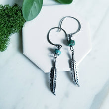 Load image into Gallery viewer, Turquoise and Sterling silver feather drop earrings
