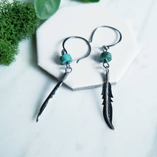 Load image into Gallery viewer, Turquoise and Sterling silver feather drop earrings
