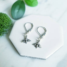 Load image into Gallery viewer, Honey Bee Sterling Silver Dangle Earrings, Lever back
