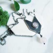 Load image into Gallery viewer, Rose Quartz Chevron Sterling Silver Necklace- Oxidized Silver Rose Quartz
