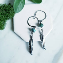 Load image into Gallery viewer, Turquoise and Sterling silver feather drop earrings
