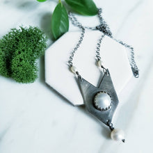 Load image into Gallery viewer, White Pearl Chevron Sterling Silver Necklace
