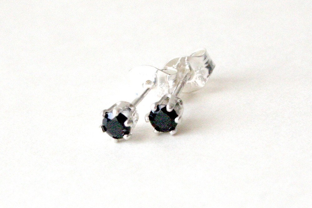 3mm Black Spinel Sterling Silver Stud Post Earrings