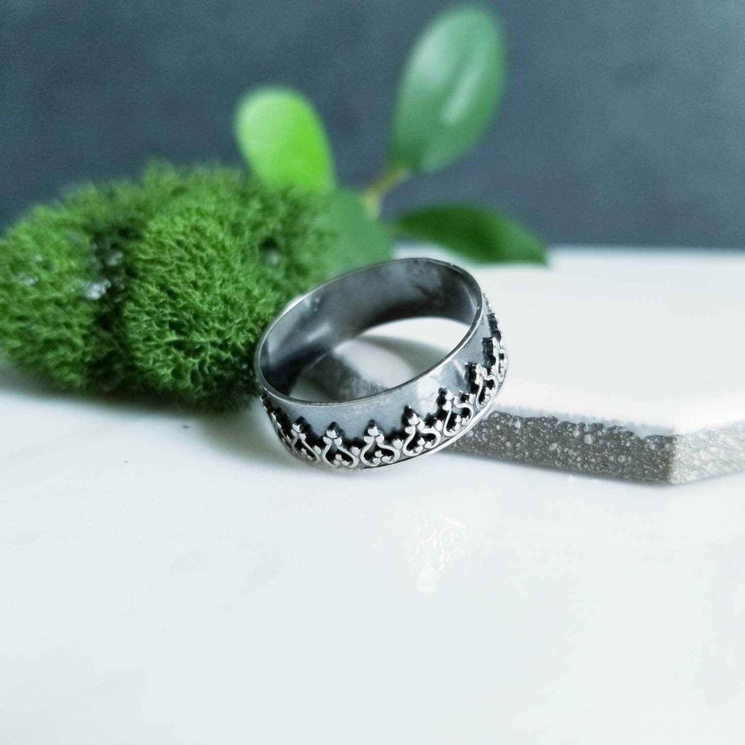 Sterling Silver Crown Gothic Arch Wide Band Ring, Cocktail ring