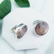 Load image into Gallery viewer, Chocolate Brown &amp; Tan Stone Sterling Silver Cuff Links
