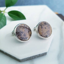 Load image into Gallery viewer, Chocolate Brown &amp; Tan Stone Sterling Silver Cuff Links
