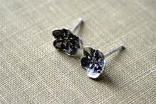 Load image into Gallery viewer, Sterling Silver Forget Me Not Flower Post Earrings -Black Patina or Frosted Sterling
