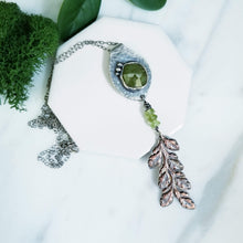 Load image into Gallery viewer, Forest Flora- Green Vessonite, Copper Fern, Sterling Silver Peridot Necklace
