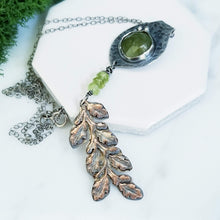 Load image into Gallery viewer, Forest Flora- Green Vessonite, Copper Fern, Sterling Silver Peridot Necklace
