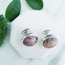 Load image into Gallery viewer, Chocolate Brown &amp; Tan Stone Sterling Silver Cuff Links
