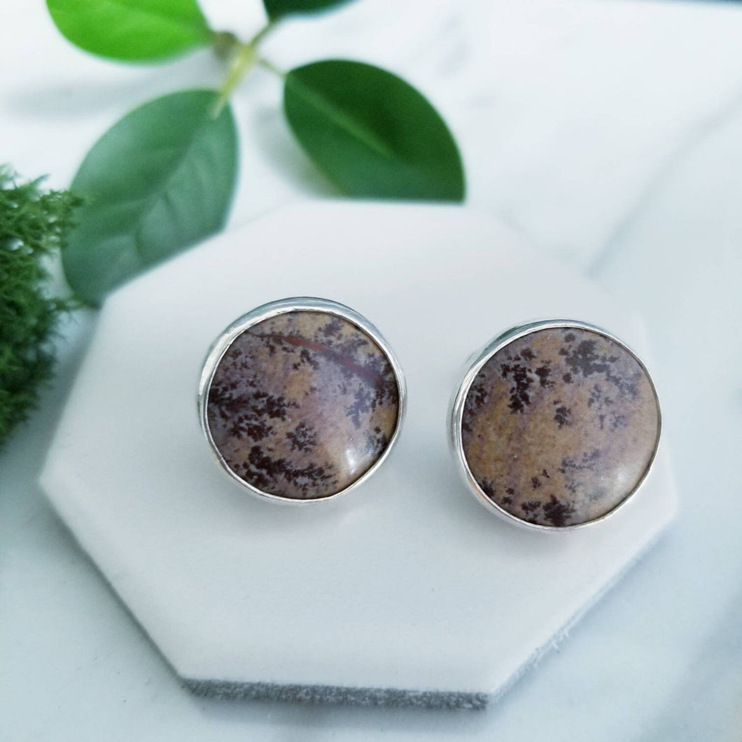 Chocolate Brown & Tan Stone Sterling Silver Cuff Links